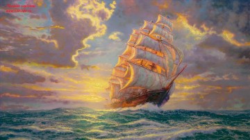 nocturnal voyage seascape Painting - Courageous Voyage Thomas Kinkade